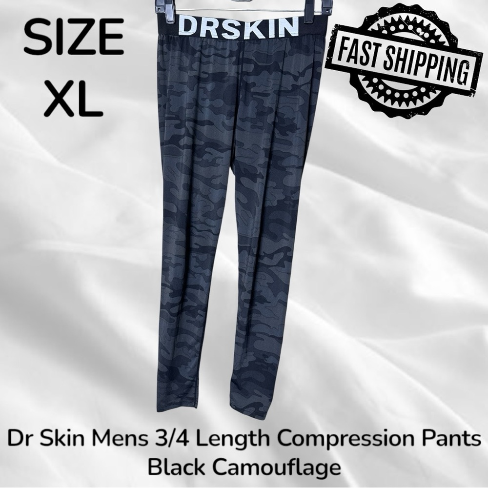 Dr Skin Mens 3/4 Length Compression Pants Black Camouflage Size XL FREE SHIPPING
